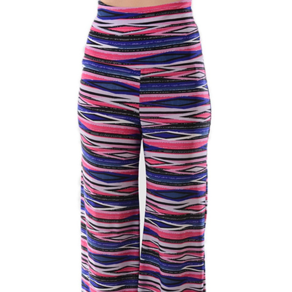AZULES Damask Print Wide Fold Band Summer Flare Leg Easy Care Pant Slacks Small